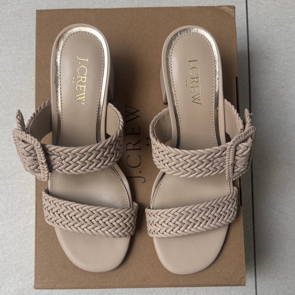 J. Crew Factory Braided Double-Strap Slide Mules in Light Taupe